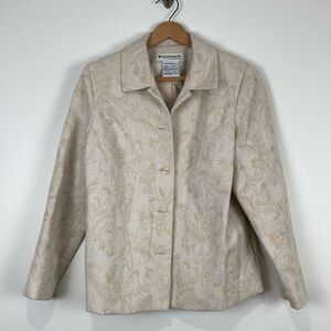 Appleseeds Women's Blazer Size 12 Cream Embroidered Floral Work Wear